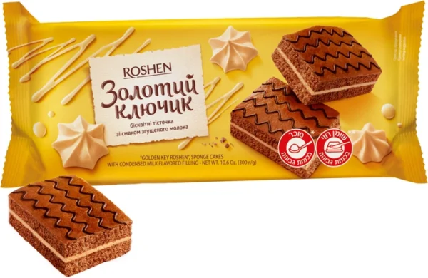 Бісквітні тістечка ЗОЛОТИЙ КЛЮЧИК ROSHEN з начинкою зі смаком згущеного молока 300 гр.