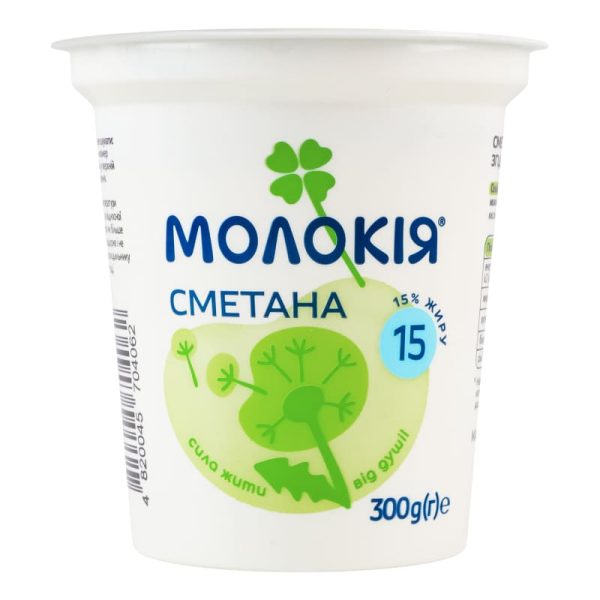 Сметана 15% жиру. ТМ Молокія300г стакан