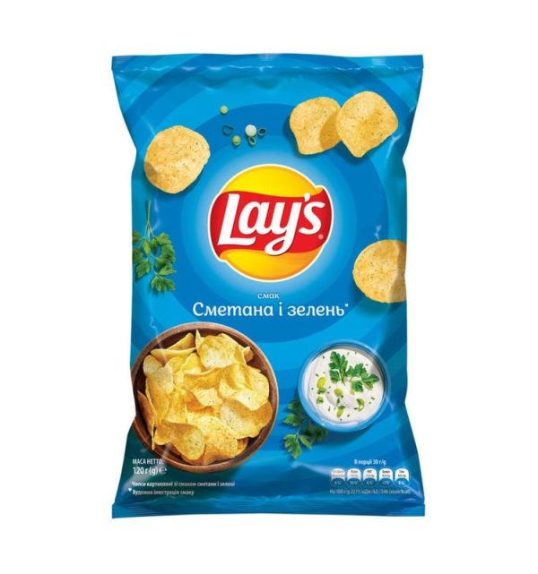 Чіпси Lay's зі смаком сметани і зелені 120 г