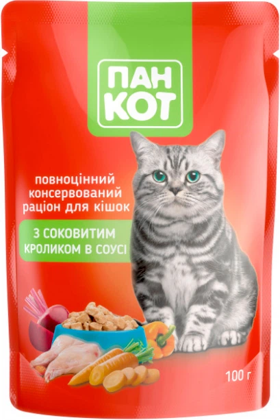 Корм вологий для котів Пан Кіт із соковитим кроликом 100 г