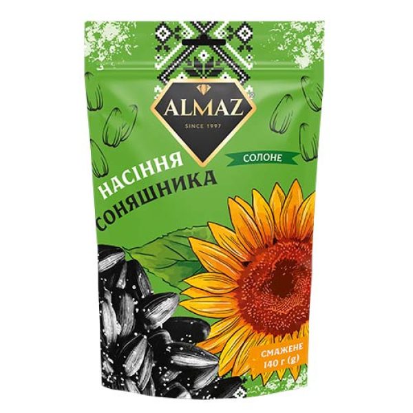 Насіння соняшника смажене солоне чорне. ТМ ALMAZ 140 г
