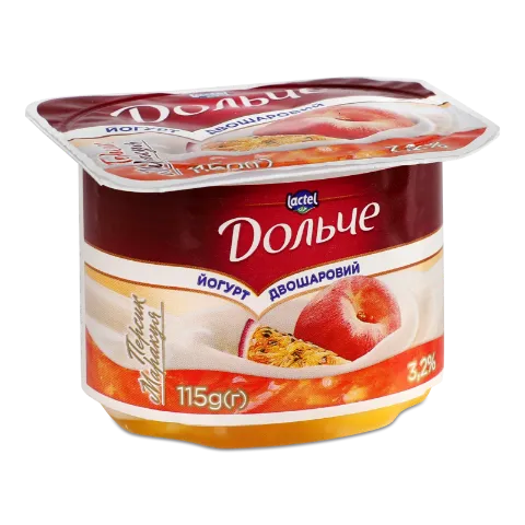 Йогурт дольче стак двошар персик-маракуя 115 г
